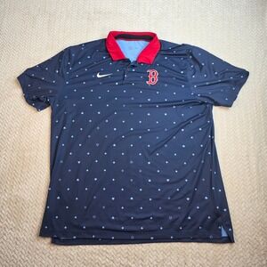 Nike Boston Red Sox MLB Dri-FIT Polo Shirt Mens XL Navy Blue Home Plate AOP